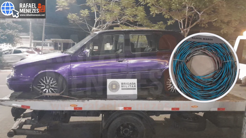 Quatro presos, 550 metros de fios apreendidos e carro furtado recuperado durante ação da Brigada Militar em Santa Maria