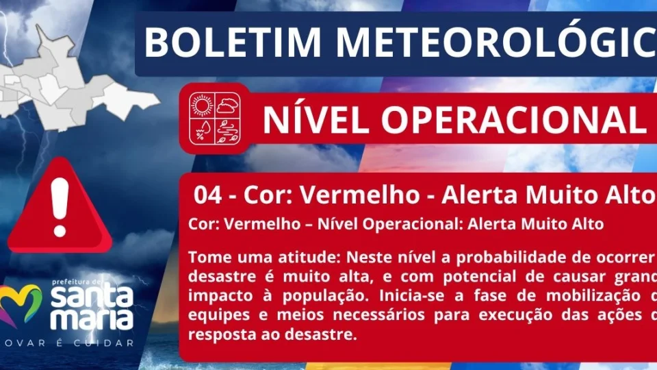 Santa Maria entra em nível de alerta máximo para tempestades com risco de alagamentos, granizo e ventos fortes