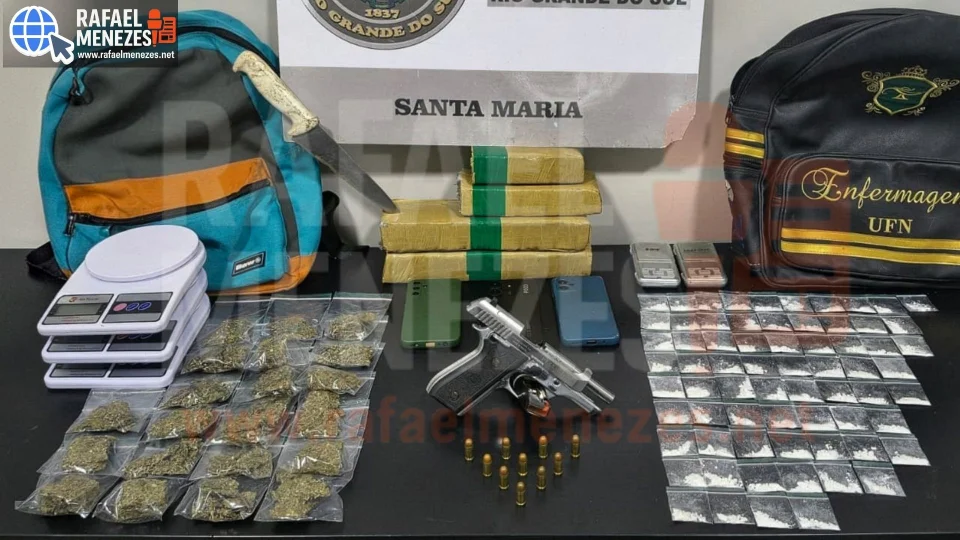 Três presos são detidos com drogas, pistola e munições durante ação do 2º BPChq em Santa Maria