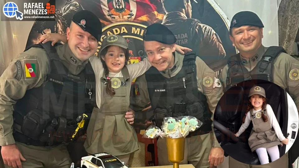 Maria Aurora ganha visita especial da Força Tática no aniversário de 5 anos em Santa Maria