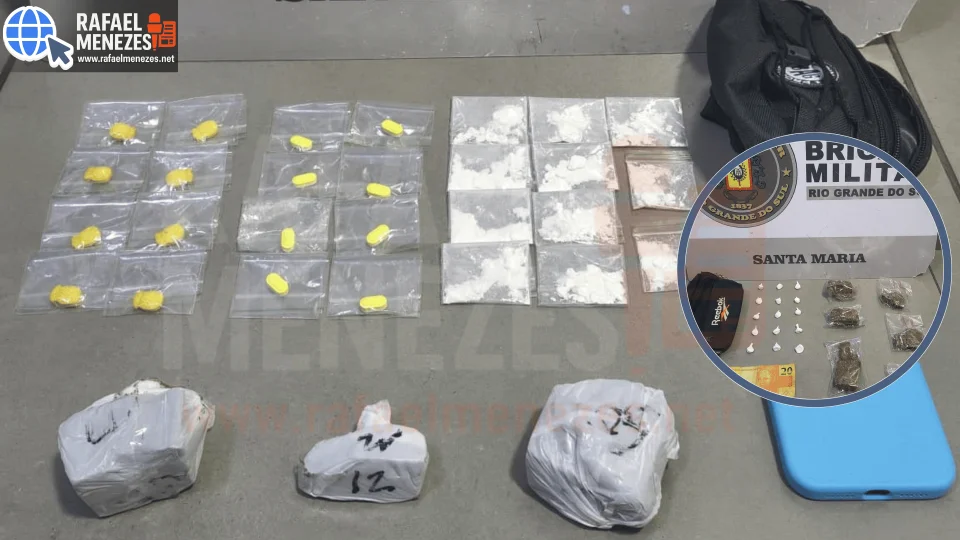 Dupla é presa por tráfico de drogas após denúncia e apreensão de ecstasy, cocaína e maconha em Santa Maria