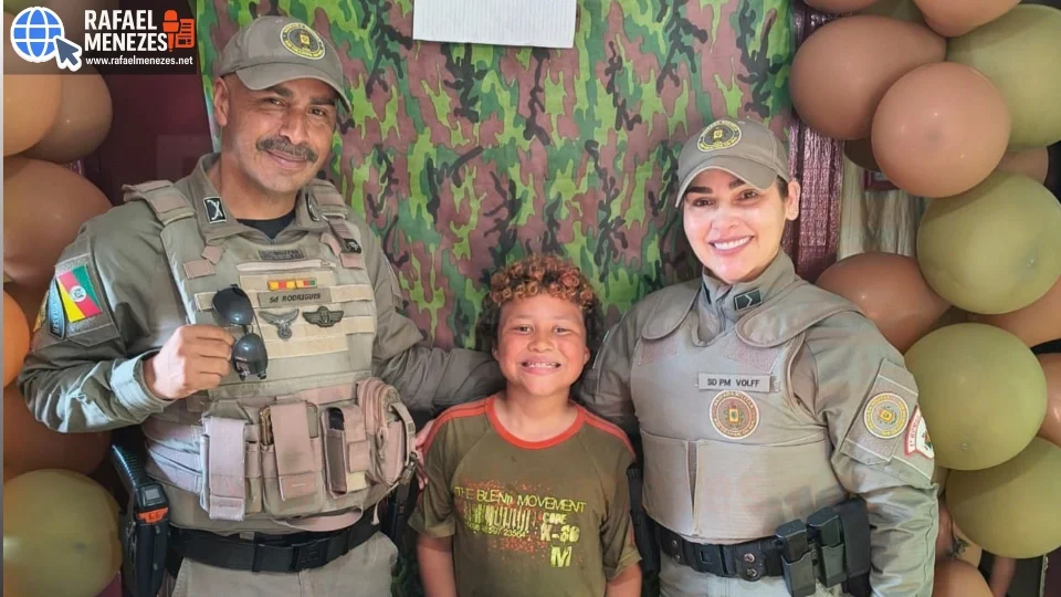 Aniversário de menino ganha surpresa especial com visita da Brigada Militar em Restinga Sêca