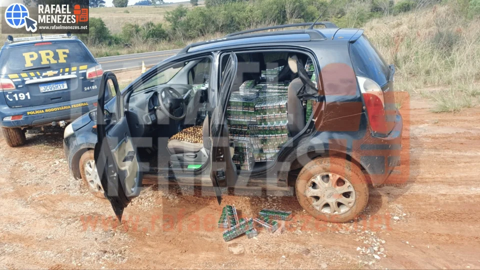 PRF prende motorista com cerca de 10 mil maços de cigarros contrabandeados após perseguição em Rosário do Sul