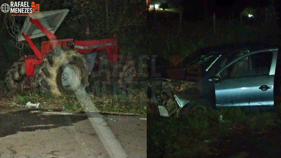 Motorista fica ferido após colisão entre carro e trator no interior de Formigueiro