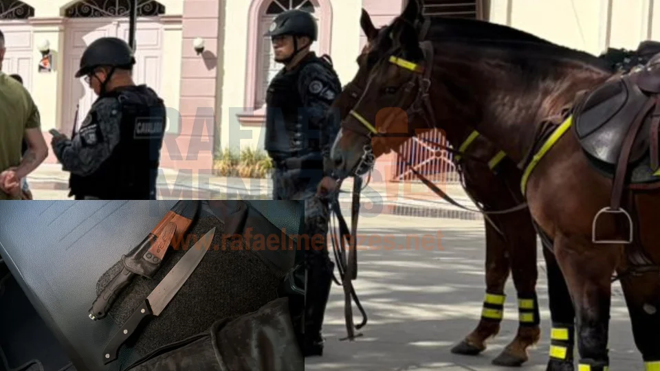 Dupla é detida pela Cavalaria da BM com facas na Praça Saldanha Marinho em Santa Maria