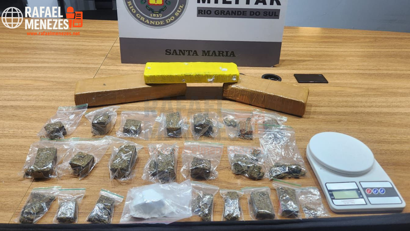 Brigada Militar apreende mais de 3,3 quilos de drogas em imóvel usado para tráfico em Santa Maria